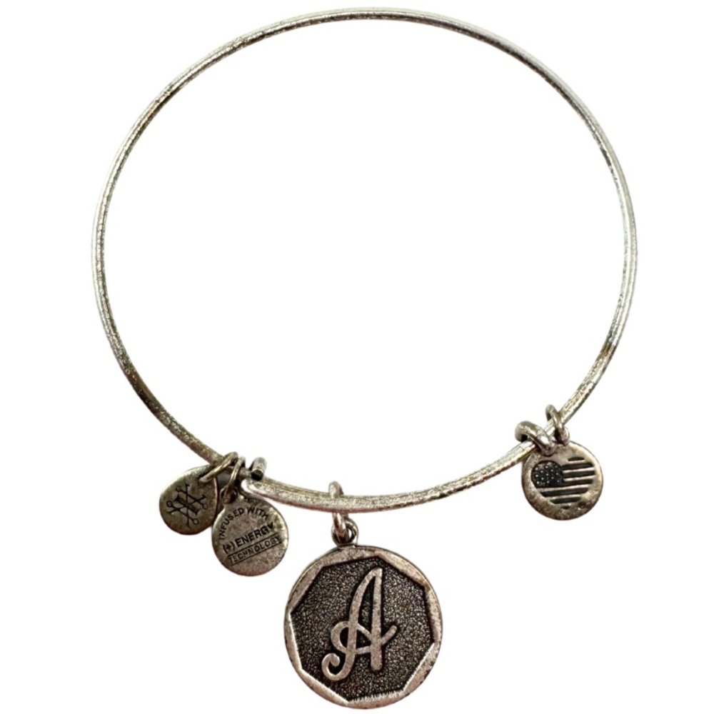 Alex and‎ Ani Initial A Silver Tone Charm Bangle Bracelet